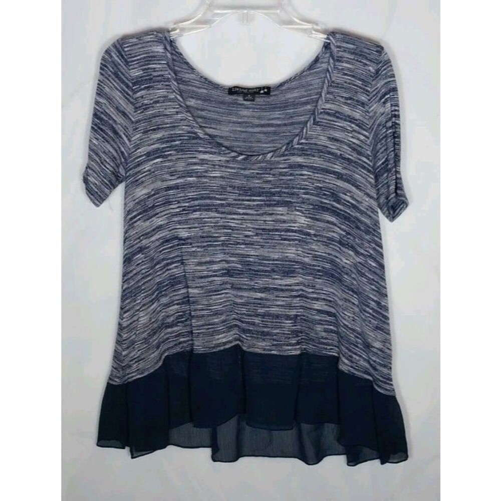 Living Doll Top S Blue Gray Heathered High Low Hem Chiffon Layered Flowy Boho